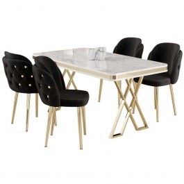 Τραπεζαρία Rigel (Σετ 5Τμχ) 240CHR2224 130x80x74cm Marble Effect White-Black WHITE-BLACK