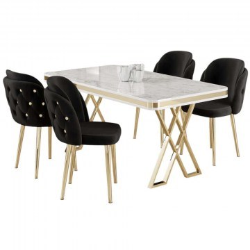 Τραπεζαρία Rigel (Σετ 5Τμχ) 240CHR2224 130x80x74cm Marble Effect White-Black