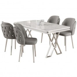 Τραπεζαρία Rigel (Σετ 5Τμχ) 240CHR2232 130x80x74cm Marble Effect White-Grey WHITE-GREY