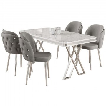 Τραπεζαρία Rigel (Σετ 5Τμχ) 240CHR2232 130x80x74cm Marble Effect White-Grey