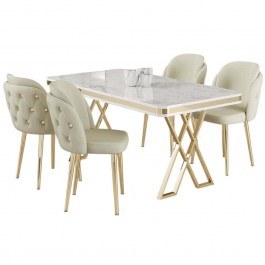 Τραπεζαρία Rigel (Σετ 5Τμχ) 240CHR2225 130x80x74cm Marble Effect White-Cream WHITE-CREAM