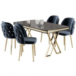 Τραπεζαρία Rigel (Σετ 5Τμχ) 240CHR2233 130x80x74cm Marble Effect Black-Anthracite BLACK-ANTHRACITE