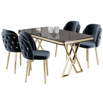 Τραπεζαρία Rigel (Σετ 5Τμχ) 240CHR2233 130x80x74cm Marble Effect Black-Anthracite