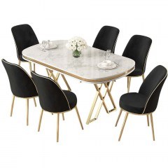 Τραπεζαρία Lai (Σετ 7Τμχ) 240CHR2359 168x90x76cm Marble Effect White-Black