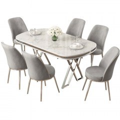 Τραπεζαρία Lai (Σετ 7Τμχ) 240CHR2357 168x90x76cm Marble Effect White-Grey