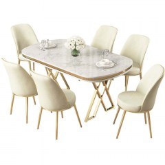 Τραπεζαρία Lai (Σετ 7Τμχ) 240CHR2360 168x90x76cm Marble Effect White-Cream