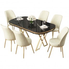 Τραπεζαρία Lai (Σετ 7Τμχ) 240CHR2370 168x90x76cm Marble Effect Black-Cream CREAM-BLACK