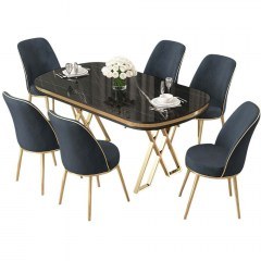 Τραπεζαρία Lai (Σετ 7Τμχ) 240CHR2368 168x90x76cm Marble Effect Black-Anthracite