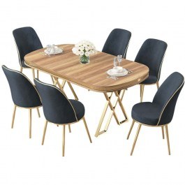 Τραπεζαρία Lai (Σετ 7Τμχ) 240CHR2383 168x90x76cm Light Walnut-Anthracite WALNUT-ANTHRACITE