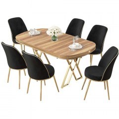 Τραπεζαρία Lai (Σετ 7Τμχ) 240CHR2384 168x90x76cm Light Walnut-Black