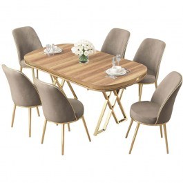 Τραπεζαρία Lai (Σετ 7Τμχ) 240CHR2386 168x90x76cm Light Walnut-Cappuccino WALNUT-CAPPUCCINO