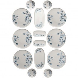 Σερβίτσιο Πιάτα Φαγητού Por (Σετ 14Τμχ) 335RTN1215 White-Blue Hermia WHITE-BLUE