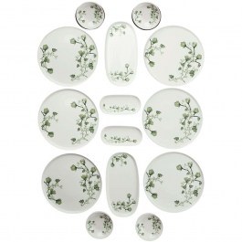 Σερβίτσιο Πιάτα Φαγητού Por (Σετ 14Τμχ) 335RTN1216 White-Green Hermia WHITE-GREEN