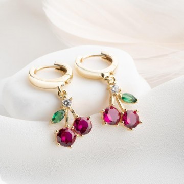 Silver Earring 155VRN4508 Gold-Claret Red Heliophilia Silver