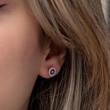 Σκουλαρίκια Ασημένια 912VRN1382 0,75cm Rose Gold-Navy Blue Heliophilia Silver