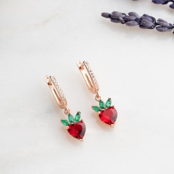 Σκουλαρίκια Ασημένια 912VRN1237 Rose Gold-Red-Green Heliophilia Silver