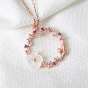 Silver Necklace 136ELS1163 Rose Gold Elika Silver