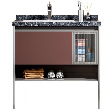 Έπιπλο Μπάνιου Πάγκος Με Νιπτήρα Eriete S3BERI080RUAN 80x50cm Anthracite-Bordo