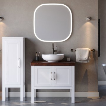 Bathroom Furniture Bench With Sink & Mirror London 85 9SLON085WHM 85x50x72cm White