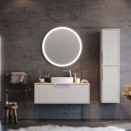 Έπιπλο Μπάνιου Πάγκος Με Νιπτήρα & Καθρέπτη Led Hole 9SHOL100WHM 101x50x37/Φ80cm White WHITE