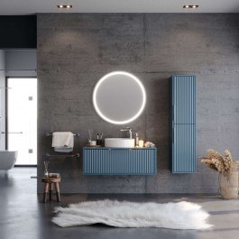 Έπιπλο Μπάνιου Πάγκος Με Νιπτήρα & Καθρέπτη Led Hole 9SHOL100BLSM 101x50x37/Φ80cm Blue BLUE
