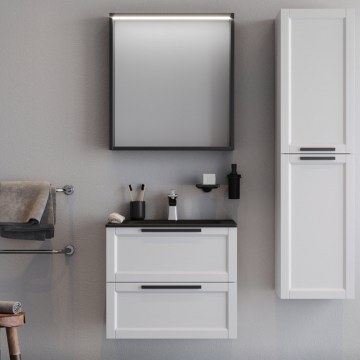 Bathroom Furniture Bench With Sink & Mirror Laguna 60 9SLAG060WHM 61x46.5x52cm White