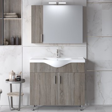 Bathroom Furniture Bench With Sink & Mirror Siena 90 9SSI090SD0W 90x34x83cm Sonoma Dark