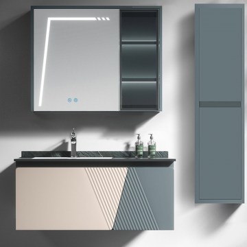 Bathroom Furniture Bench With Sink & Mirror Victoria 100 9SVIC100BEPE 100x50cm Beige-Petrol