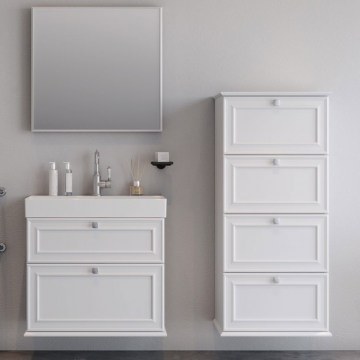 Bathroom Furniture Bench With Washbasin & Mirror Stella 70 9SSTE070WHM 70x45,5x70cm/70x68cm White Mat