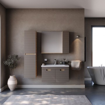Bathroom Furniture Bench With Washbasin & Mirror Vega 80 9SVEG080CAM 80x45,5x49cm / 80x15,6x68cm Capuccino