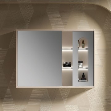 Καθρέπτης Μπάνιου Muse Με Φως Led και Ντουλάπι 90x14x70cm Cashmere Yellow