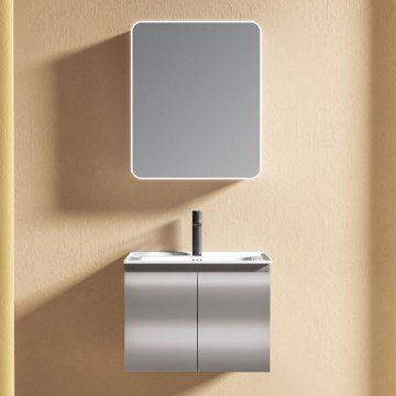 Bathroom Furniture Bench With Washbasin & Mirror Hera 9SHER060LG 58x49x43cm & 50x70cm Light Grey