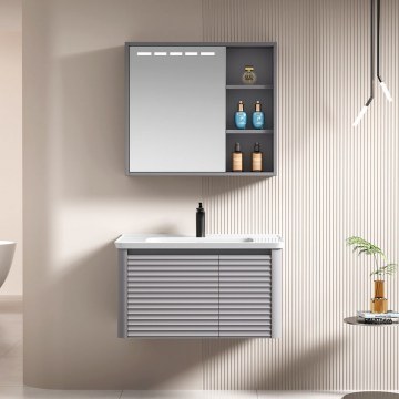 Bathroom Furniture Bench With Washbasin & Mirror Artemis 9SART070LG 68x46x43cm & 60x66cm Light Grey
