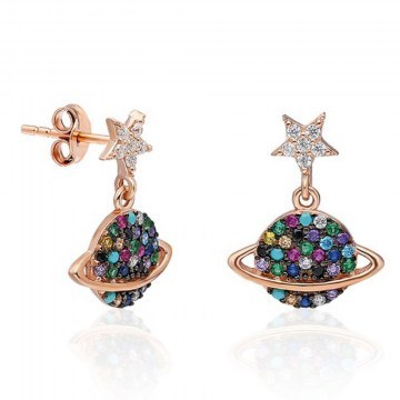 Σκουλαρίκια Ασημένια 155VRN1503 1,8cm Rose Gold Pink Blue Green Heliophilia Silver