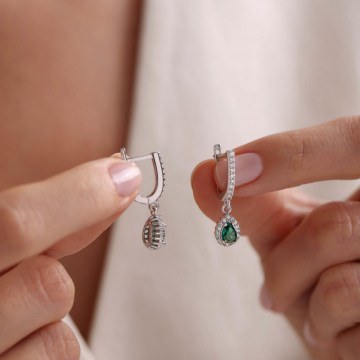 Silver Earring 155VRN5348 Green-Silver Heliophilia Silver