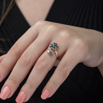 Silver Ring 155VRN1750 Rose Gold-Blue Heliophilia Silver