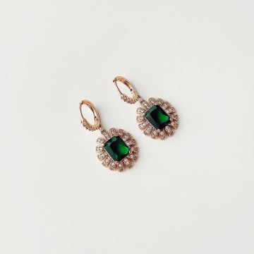 Σκουλαρίκια Ατσάλινα 426OPL1282 Emerald-Gold Heliophilia Silver