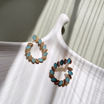 Σκουλαρίκια Ατσάλινα 426OPL1110 Gold-Turquoise Heliophilia Silver