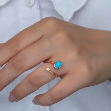 Δαχτυλίδι Ασημένιο 155VRN2311 Rose Gold-Blue Heliophilia Silver