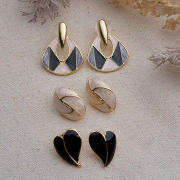 Earrings Set 844LYR1156 Gold-Black-White Heliophilia Silver