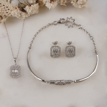 Silver Necklace, Bracelet & Earrings Set 132SDE3686 42+3cm Silver Heliophilia Silver