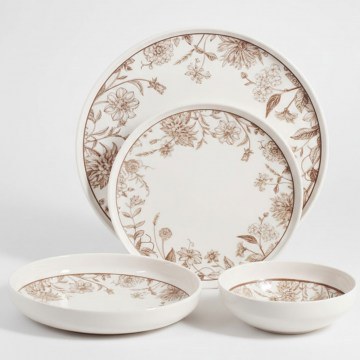 Dinner Plates (Set 24Pcs) 208PEK1159 White-Brown Hermia