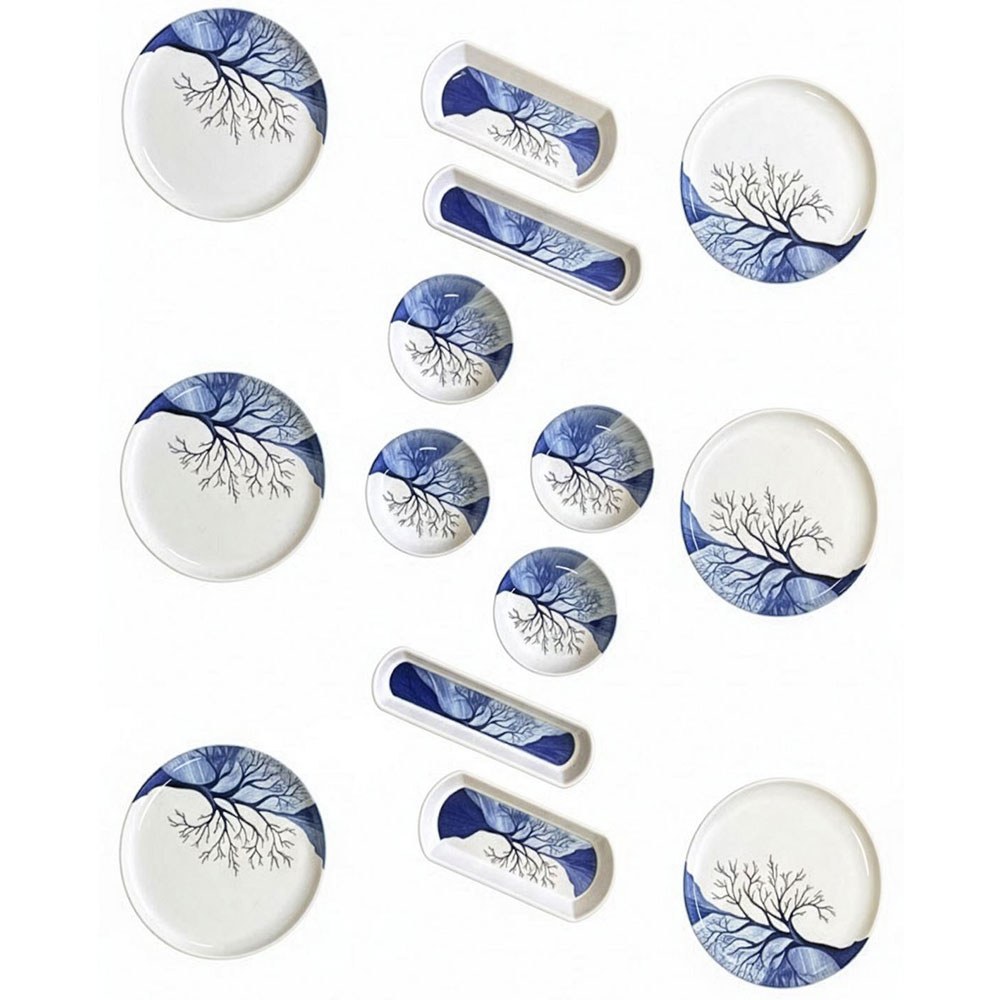 Σερβίτσιο Πιάτα Φαγητού Blue Pine (Σετ 14Τμχ) 759NRE1128 White-Blue Hermia