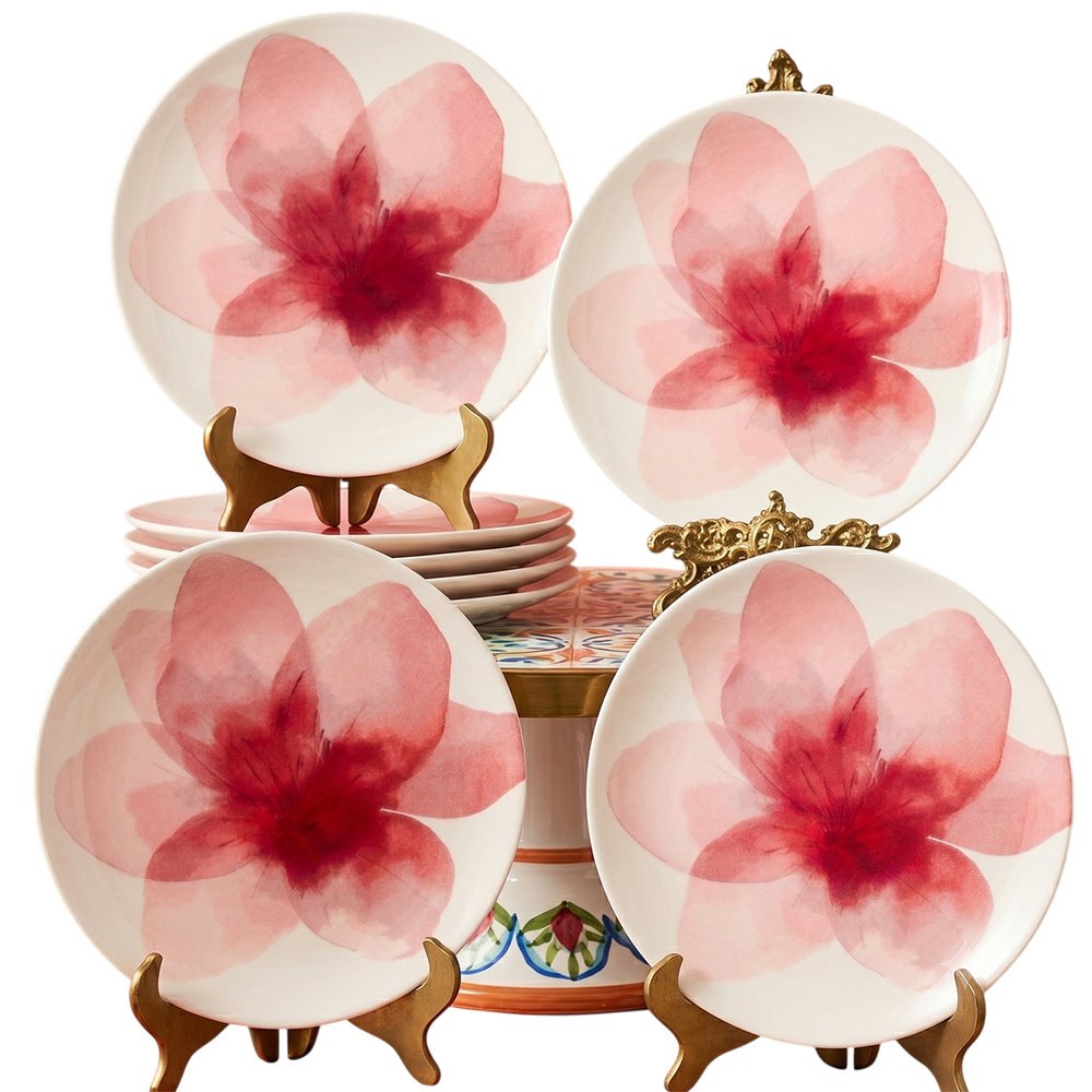 Πιάτο Γλυκού Fleur Pink Toi (Σετ 4Τμχ) 666HAC2221 22cm Red-White Hermia