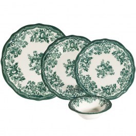 Dinner Plates Velour (Set 24Pcs) 667PRS1153 White-Green Hermia WHITE-GREEN