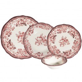 Dinner Plates Velour (Set 24Pcs) 667PRS1154 White-Maroon Red Hermia WHITE-RED