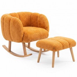 Rocking Armchair With Footstool Lotus (Set 2Pcs) 251BLS1158 70x42x94/45x45x45cm Orange ORANGE