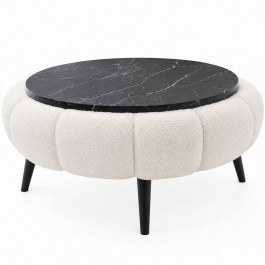 Τραπέζι Σαλονιού Papatya 251BLS1212 Φ60x44cm Marble Effect Black-White WHITE-BLACK