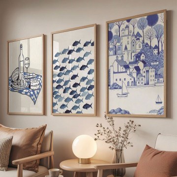 Κάδρα (Σετ 3Τμχ) 862VRL4657 50x70cm White-Blue Wallity
