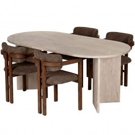Dining Meridia (Set 5Pcs) 199NRD1116 180x90x75cm Travertine Beige-Brown BEIGE-BROWN